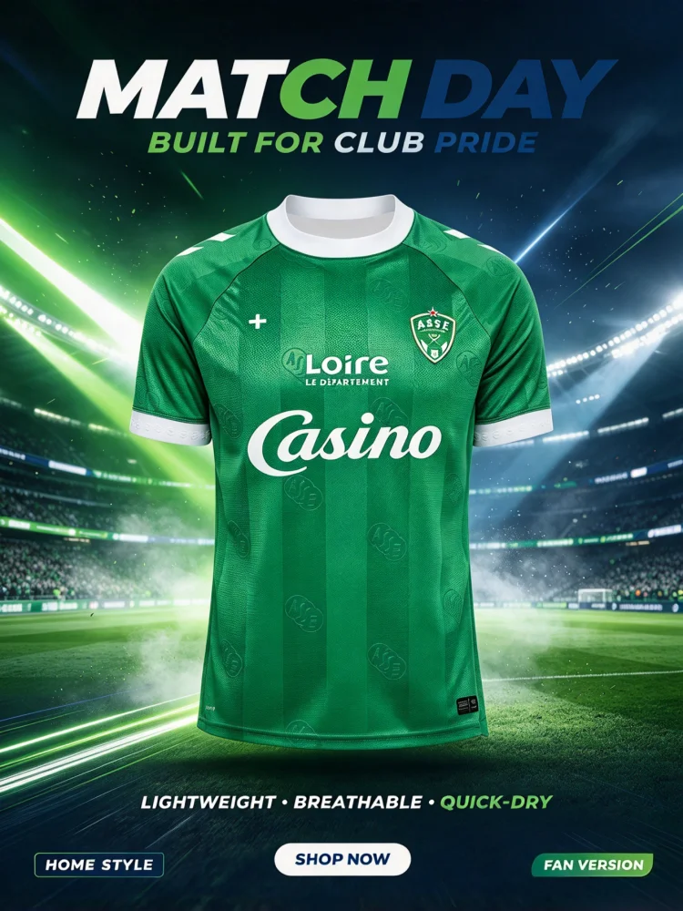2026 Neues Saint Etienne 3D-Druck Fußballtrikot für Herren und Damen, Sommer, atmungsaktiv, schnelltrocknend, Kurzarm-T-Shirt, Familien- und Kinder-T-Shirts – Detail 3