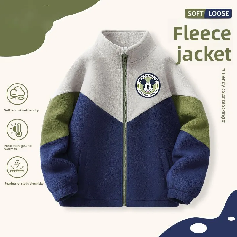 

Disney Kids 2025 Fleece Jacket - Color-Block Winter Top for Boys & Girls, Trendy & Warm Plush Coat