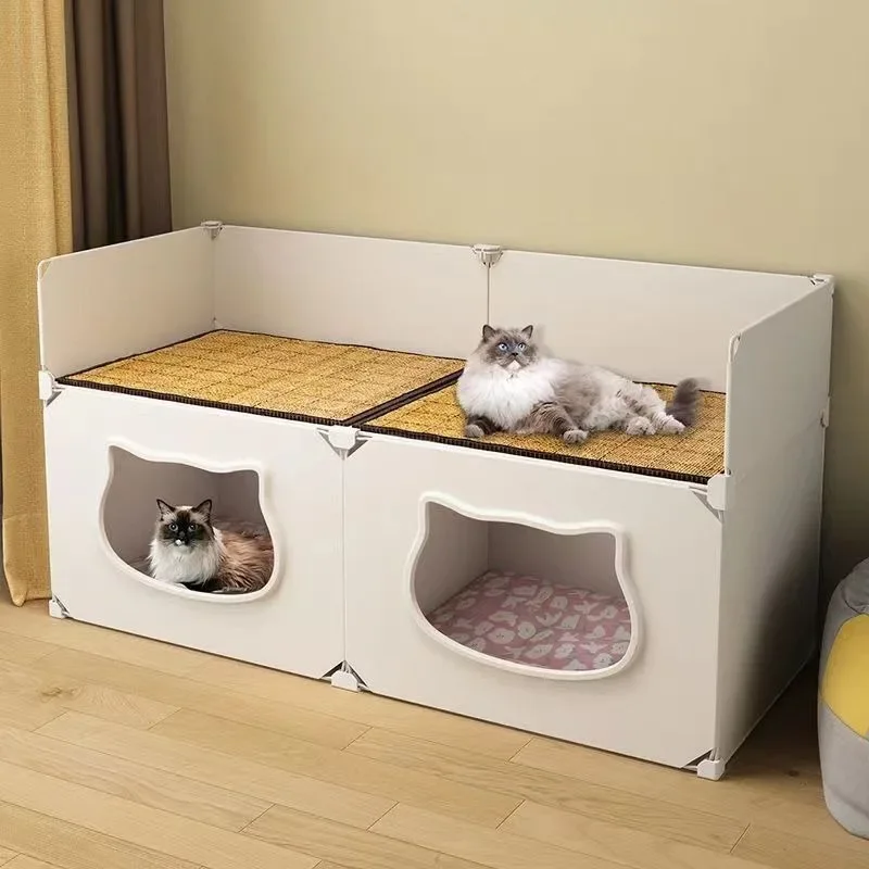 

Semi-enclosed Cat House Bed Summer Can Disassembled Washed for Pets Cat Supplies Plastic Double Layer Cat Accessories Furniture