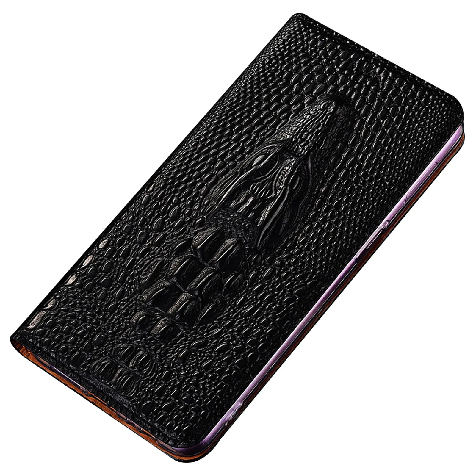 Wallet Case for Samsung Galaxy S26 Ultra/S26 +/S26 Genuine Leather 3D Crocodile Head Pattern Magnetic Flip Protective Cover Card
