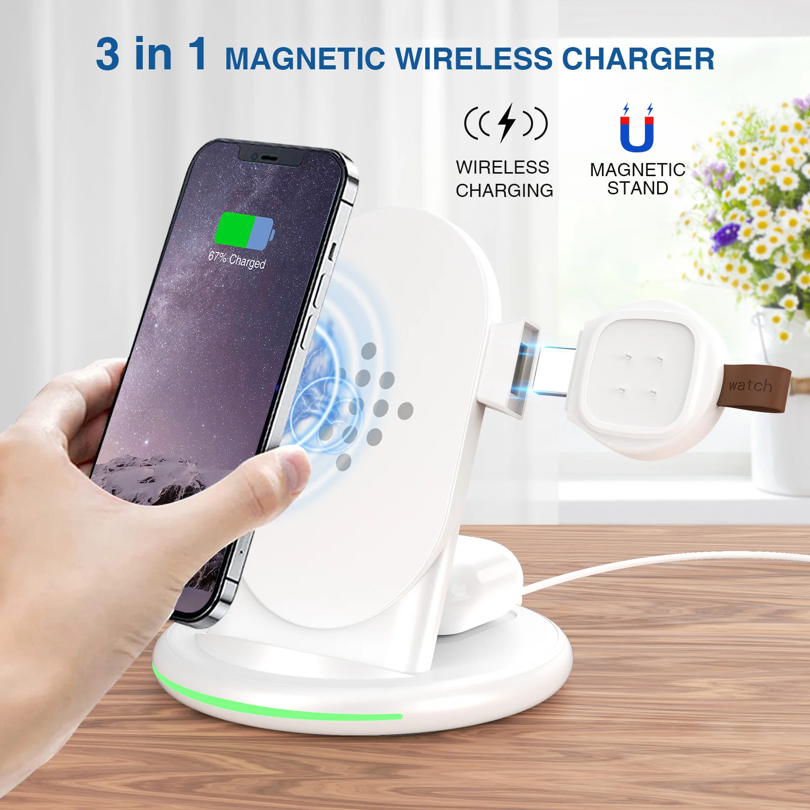 

For all mobile phones supporting wireless charging and for Fitbit versa 3 for Fitbit sense smart watch three in one charger