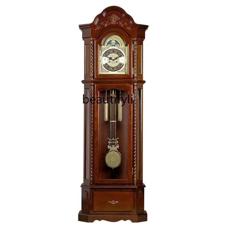 

Vertical Clock the Grandfather Clock Solid Wood Chinese Retro Clock Mechanical Hammer Zipper Pendulum Clock