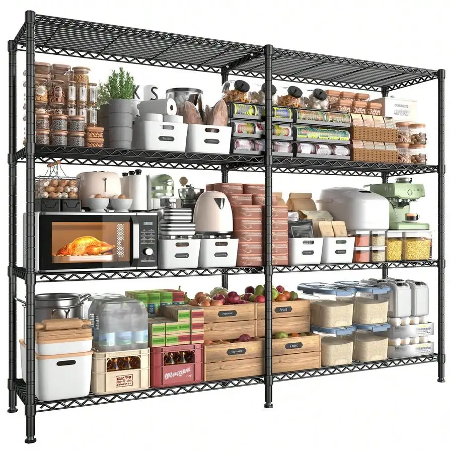 1220LBS 4-Tier Utility Shelves 61.7'W Heavy Duty Wire Shelving Unit (Garage/Kitchen/Pantry),Black