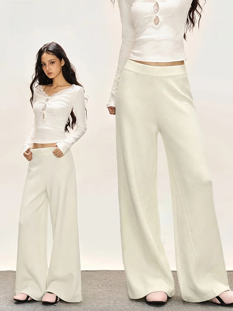 

Женские брюки с высокой талией и широкими штанинами, повседневные, осенне-зимние, свободные, удобные, прямого кроя, цвет абрикосовый