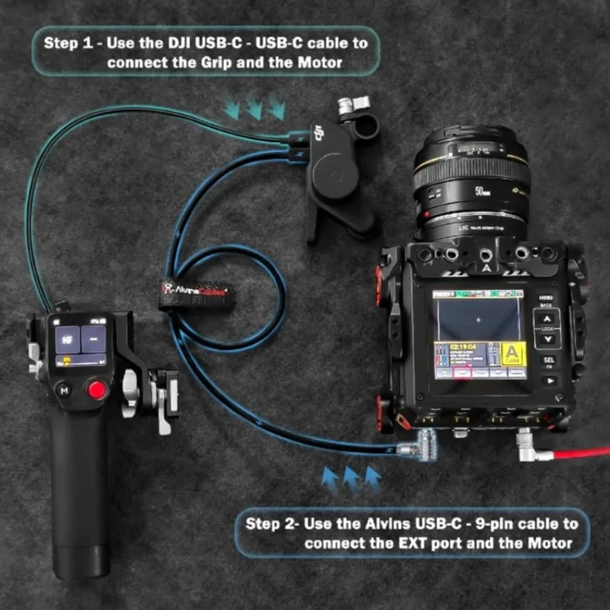 Record Control Cable for DJI Focus Pro, RED Komodo Camera, Right Angle EXT 9 Pin to Type-C USB-C Control Cable 60cm|23.6in