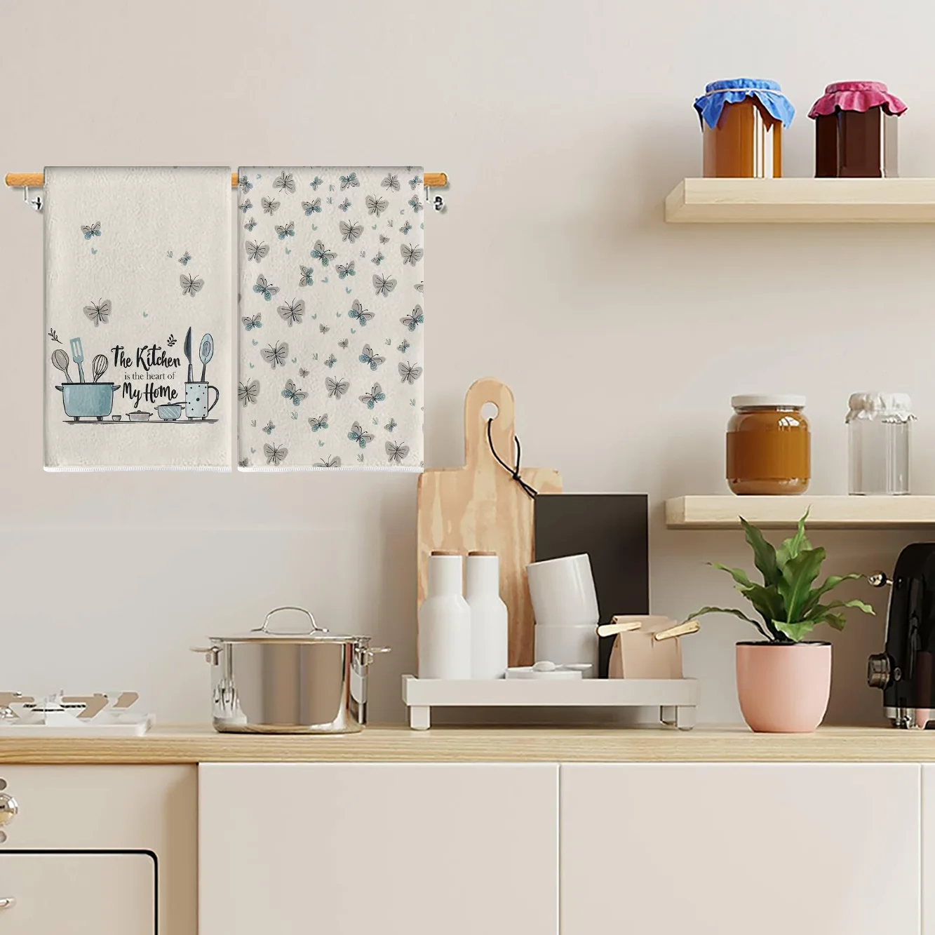 قطعتان، مناشف المطبخ الفنية ذات الطابع الفراشي، مجموعة مناشف 40 سم * 60 سم، قماش تنظيف ناعم فائق الامتصاص، منشفة شاي للطهي والخبز، منشفة يدوية، قماش تنظيف، ديكور غرفة المطبخ، أساسيات المطبخ، أساسيات المنزل #4