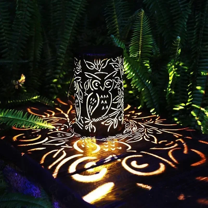 European Retro Wrought Iron Solar Lighting, Owl Shape Outdoor Projection Ambient Light, Garden Lawn