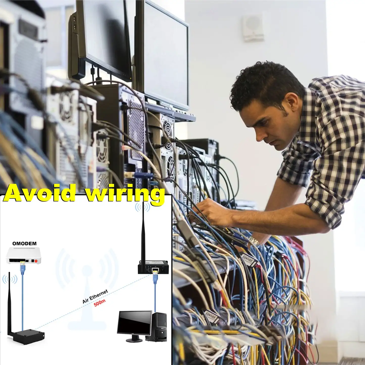 2-Pack Wireless Access Point with WIFI HaLow Bridge Kit Outdoor Point to Point Connection Long-Range Upto 1 KM for IP Camera