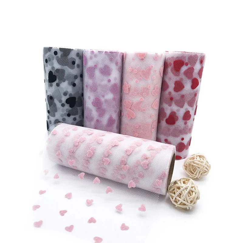 

10 Yards Pink Heart Tulle Roll Fabric For Wedding Decoration Gift Wrapping Craft Diy Party Supplies Tulle Roll Spool