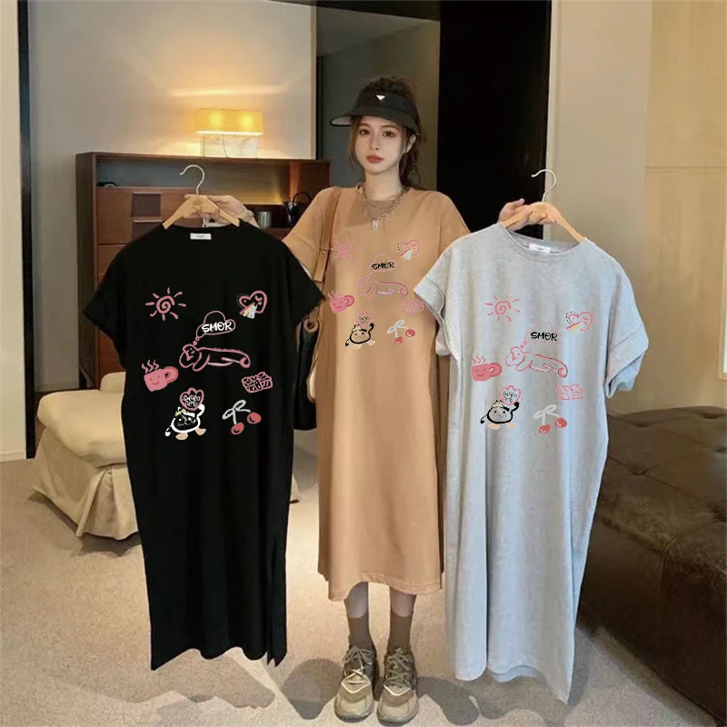 

Summer New Loose Dress Women Casual Fashion Cartoon Fun Printed Round Neck Short-sleeved Dress