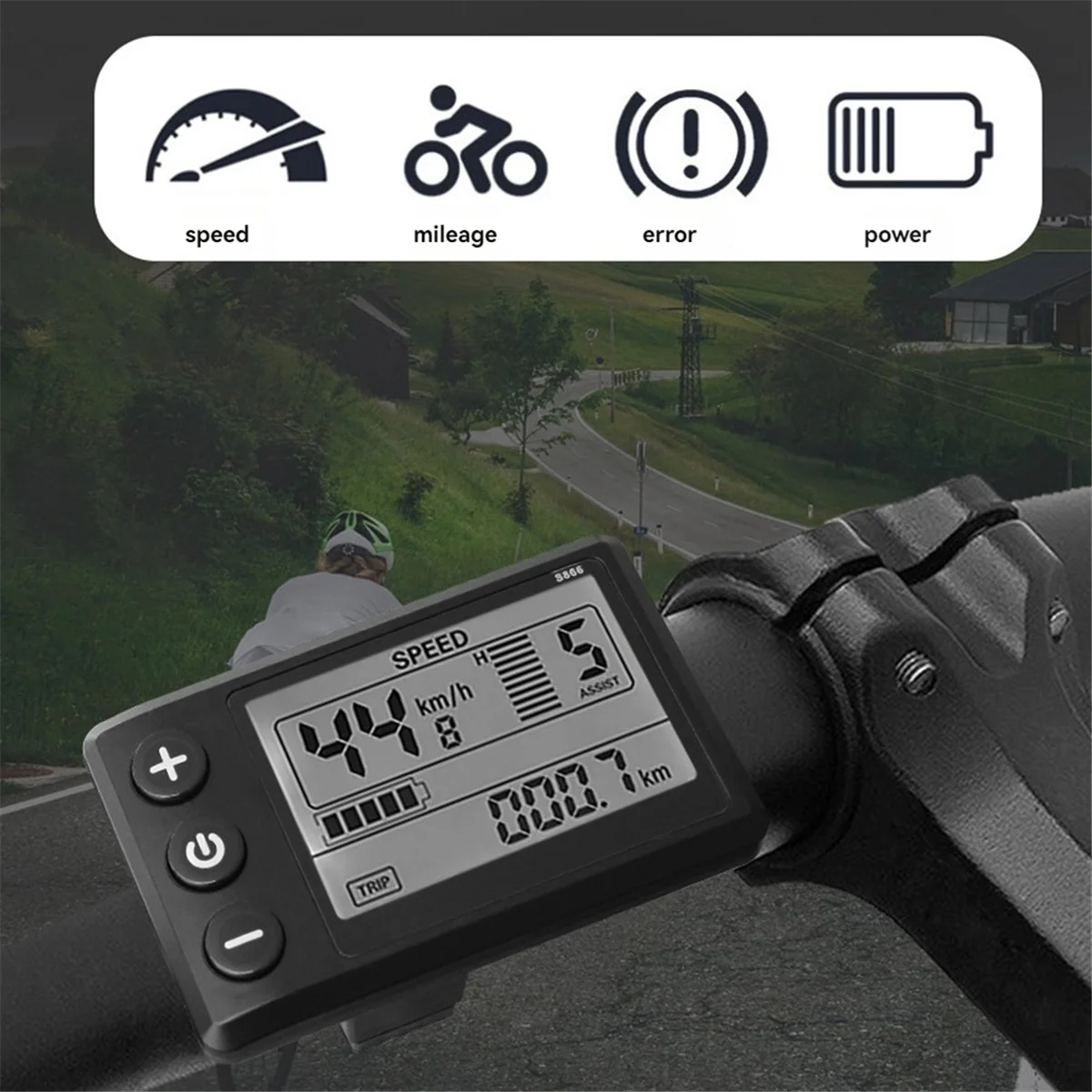 LCD-S866 Electric Bike LCD Display Meter Dashboard Display Panel 24V 36V 48V for Electric Scooter 6PIN