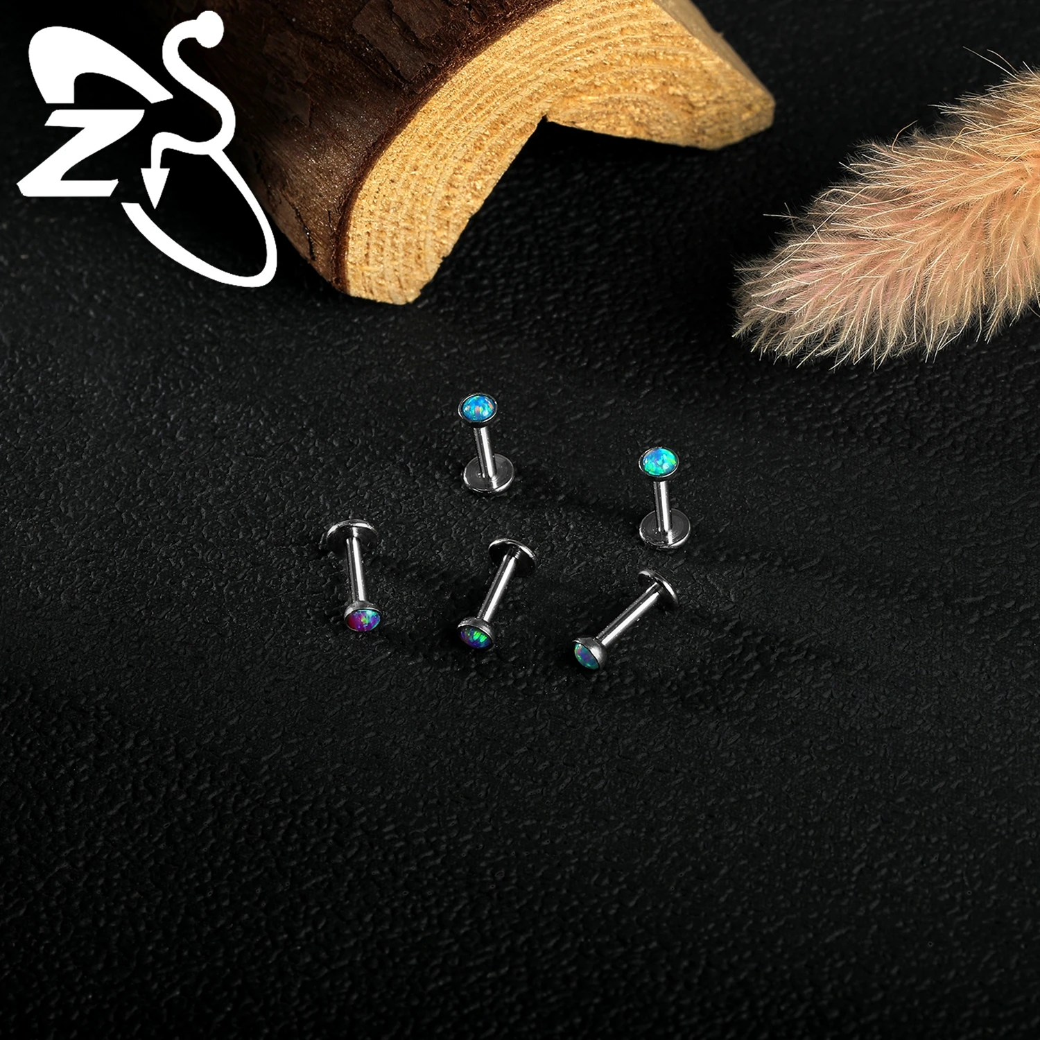16G Stainless Steel Opal Lip Stud, Internal Thread
