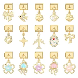 Golden Charm Strawberry Cherry Butterfly Rose Mushroom Italian Charm Links Fit 9mm Bracelet Stainless Steel DIY Jewelry Making