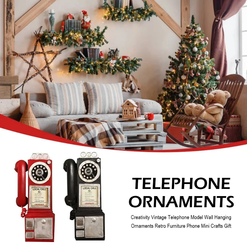 Retro Wall Phone Pendant Vintage Telephone Model Wall Hanging Ornaments Furniture Crafts Gift for Bar Home Decoration Old Phone