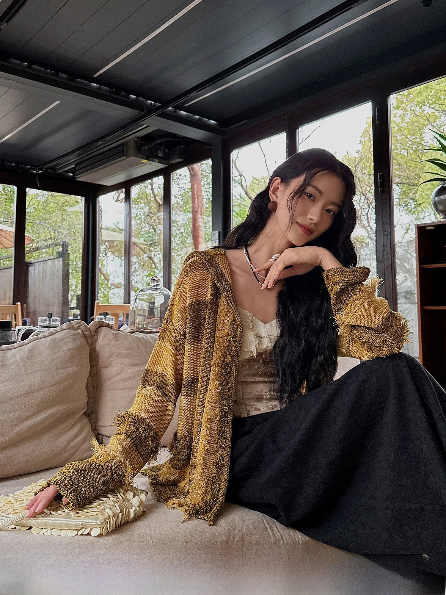 

Sanji Bla Flower Dreng 2025 Spring Awakening Прозрачная верхняя одежда, льняной вязаный кардиган для женщин, для повседневной носки, Sle L...