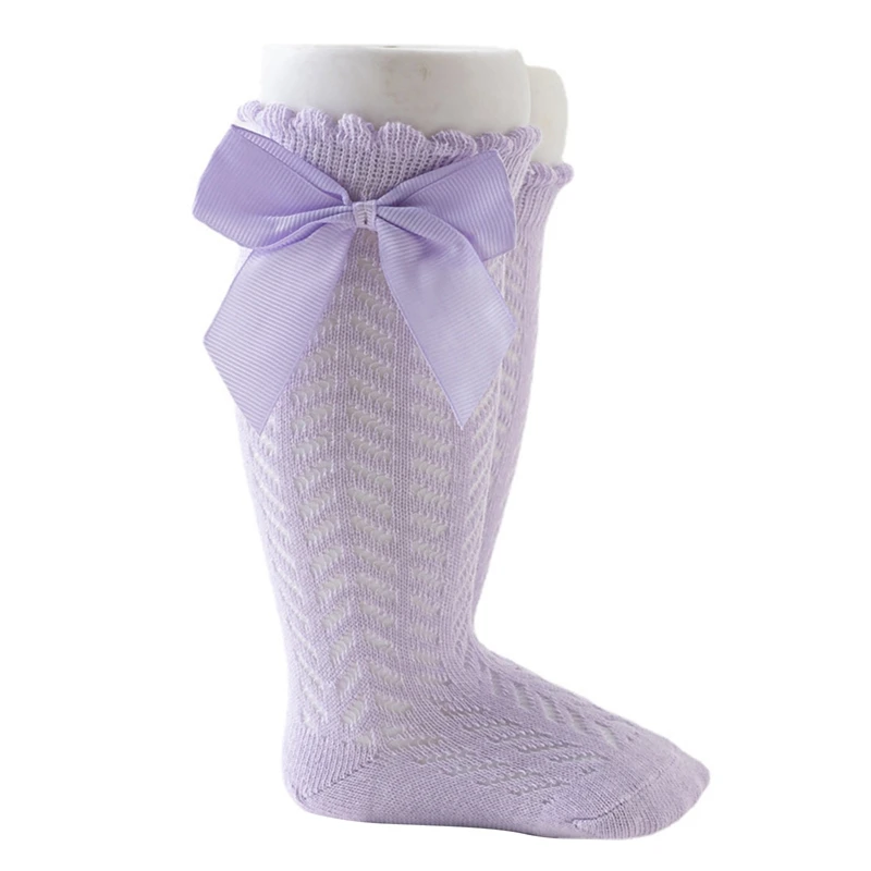 Toddler Girls Over-the-Knee Socks Stretchy Ruffle Socks Cozy Breathable Stockings Cute Long Socks with Bow