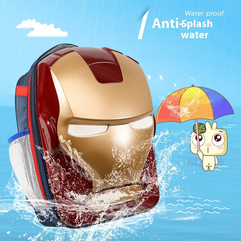 Popular Iron Man bolsa de libros luminosa jardín de infantes clase media gran clase niños 3d luminoso saliente Spider Man mochila regalos para niños