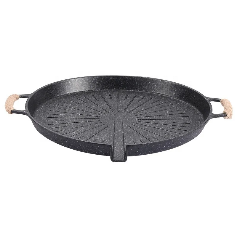 Outdoor Camping Grill Pan Household Non-Stick Barbecue Pan Portable Aluminum Alloy Double-Handle Smokeless Automatic Grilling