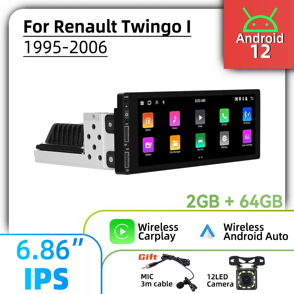 

6.86" 1 Din Android Radio Car Multimedia for Renault Twingo I 1995-2006 Stereo Head Unit Carplay Android Auto Autoradio GPS WIFI