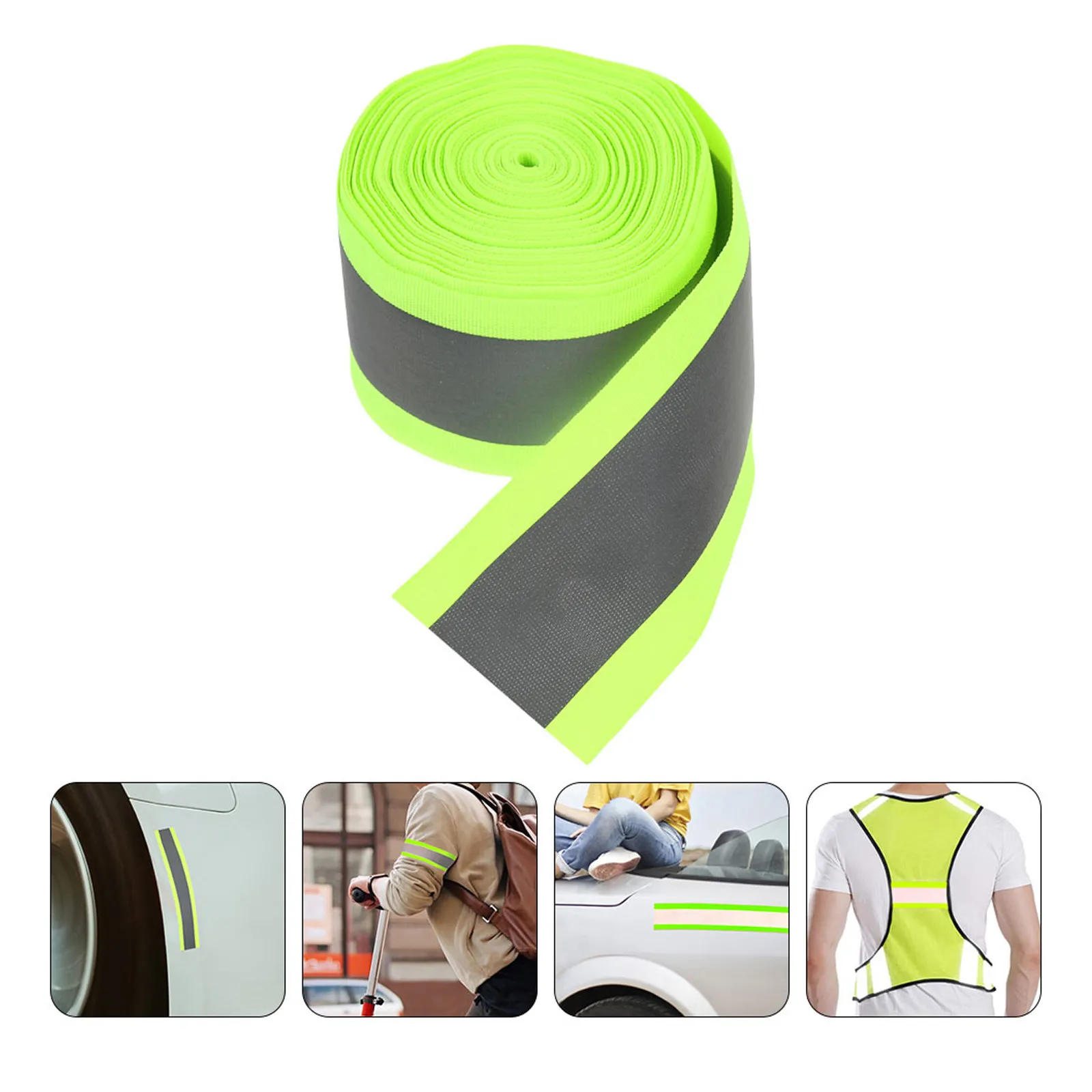 1 Roll Reflective Ribbon 2x9.8ft Fluorescent Safety Webbing High Visibility Strip for Night Walking Cycling Backpacks Pet