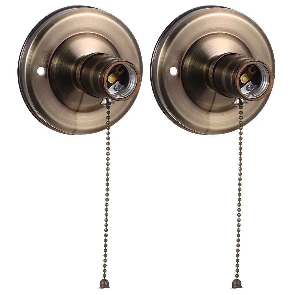 

2Pcs Retro Light Socket E27 Vintage Lamp Holder with Pull String Switch Wall Ceiling Pendant Compatible Bulb Fixture Creative