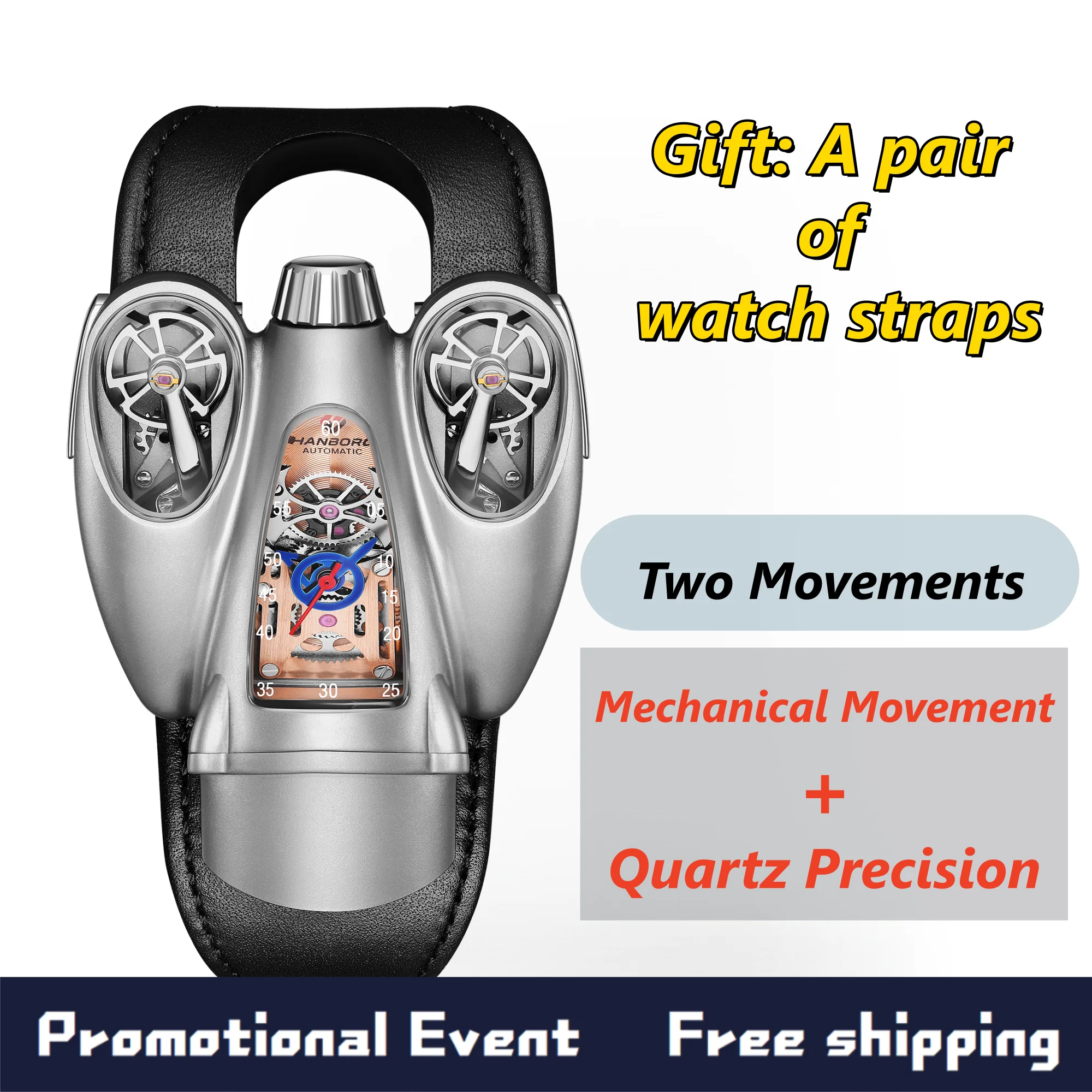 HANBORO Dual Movement Airplane Series Men's Personalized Watch Fully Automatic Mechanical Quartz Watch 997