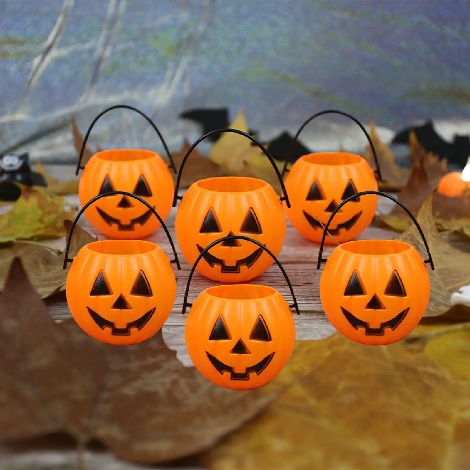 6Pcs Halloween Pumpkin Buckets Sweet Holder Decor Pot Props Jar Trick or