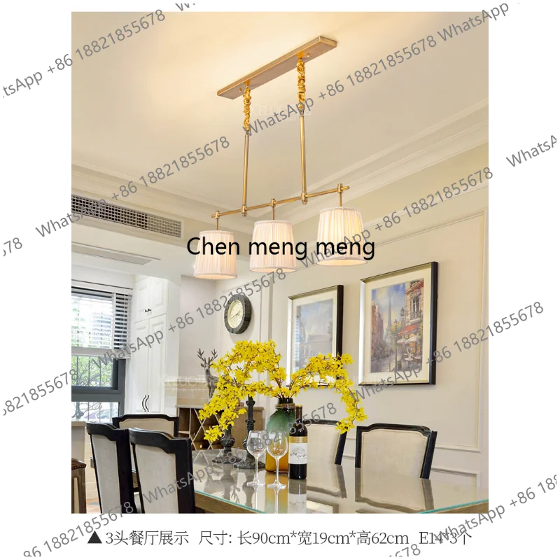 

American all-copper restaurant chandelier bar counter European retro simple dining table lamp tea room island lamp