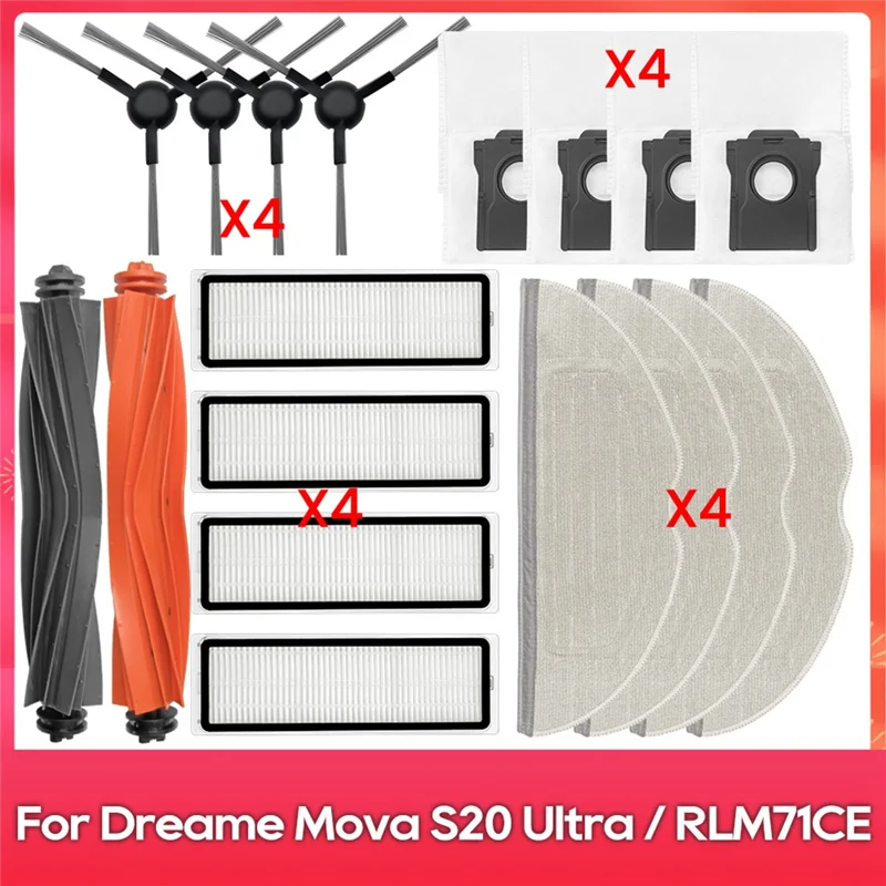 

BFYL For Dreame Mova S20 Ultra / RLM71CE Spare Parts Main Side Brush Filter Mop Pad Dust Bag Vacuum Parts
