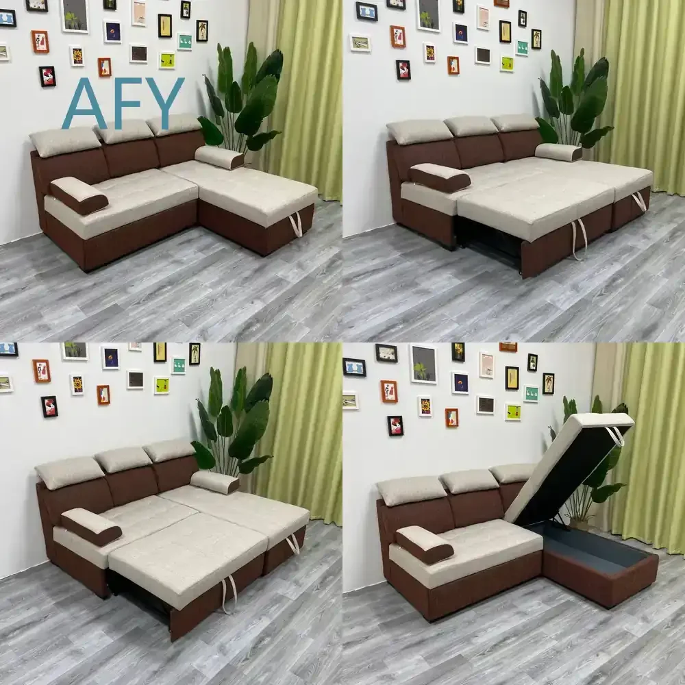 Multifunctional Foldable Sofa Bed for Small Living Rooms Corner Fabric Sofa with Storage No Armrests for