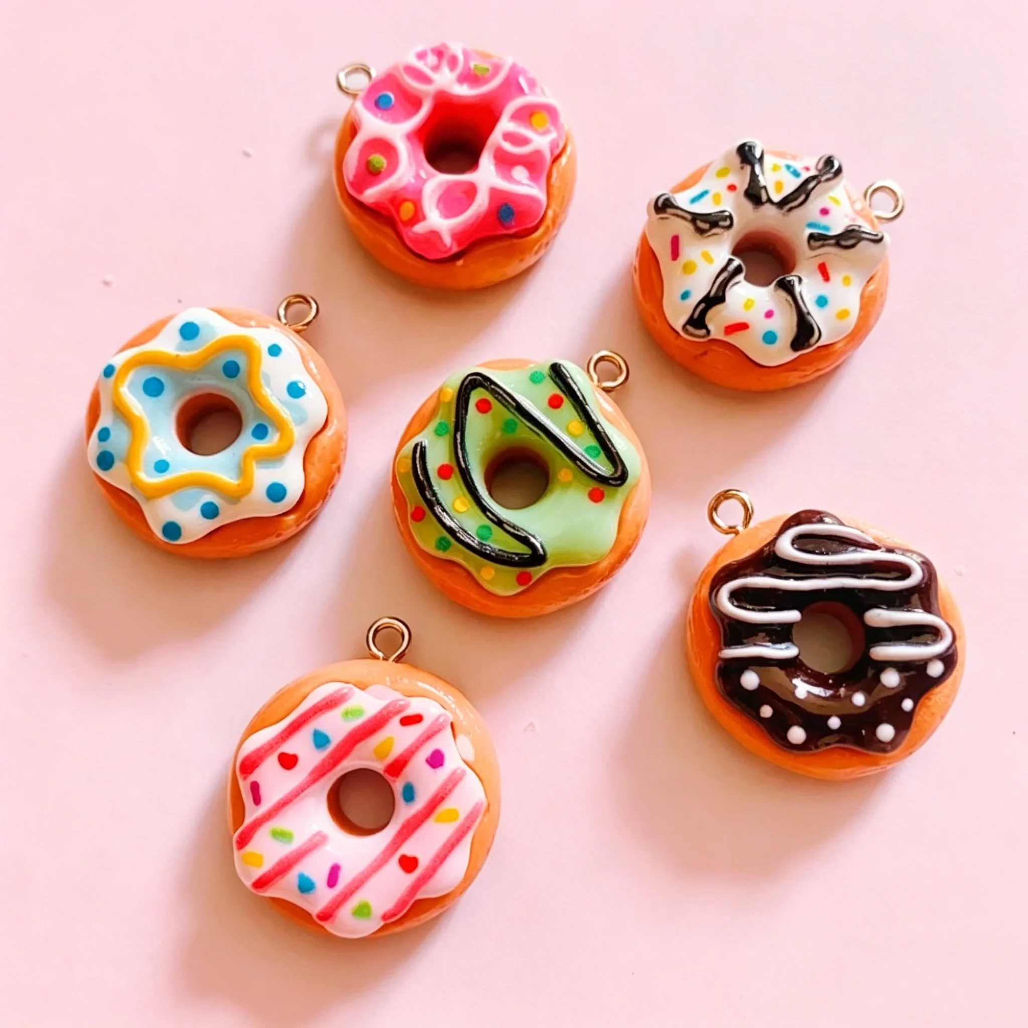 10Pcs Colorful Kawaii Doughnut Resin Charms Mini Bread Pendants DIY Craft Accessories For Earrings Necklaces Keychains
