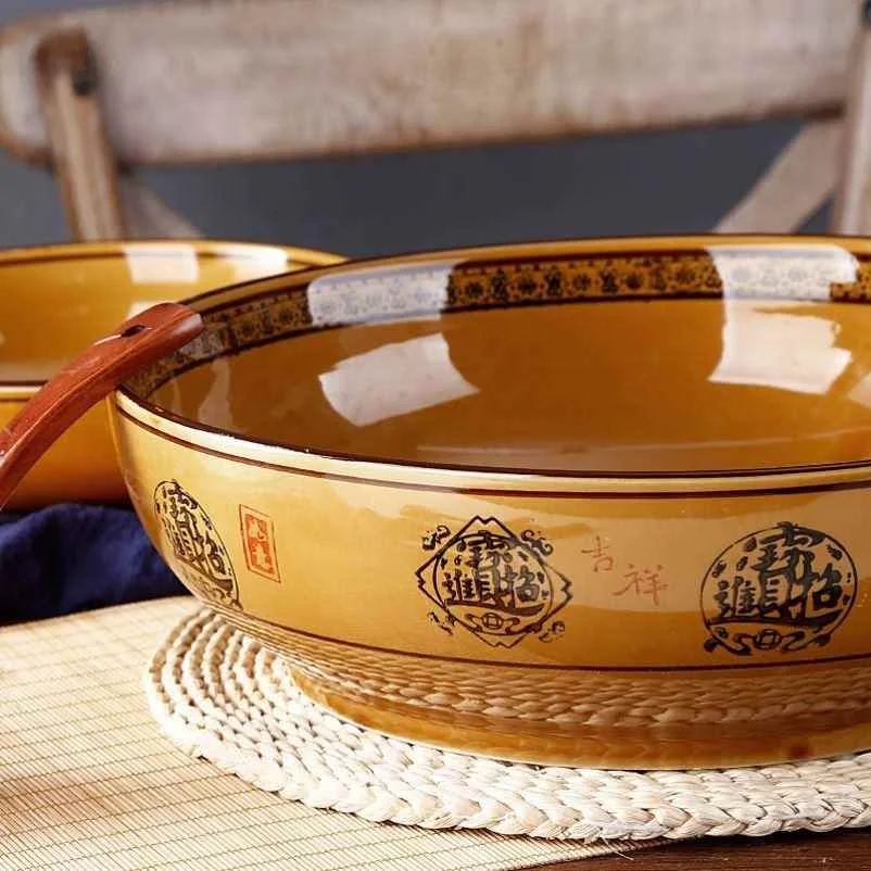 

Large Size Ceramic Dough Mixing Basin Thickened Old Style Egg Beating Basin Chinese Style Kitchen Utensils Home Use