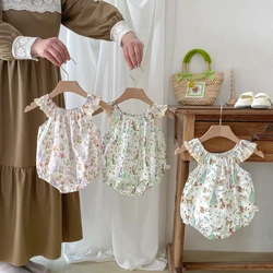 Summer Baby Girls Romper Floral Rabbit Print Pattern Sleeveless Toddler Jumpsuit 0-2 Years Old Newborn Bodysuit