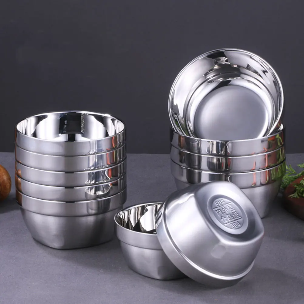 

Thickened Double-Layer Stainless Steel Bowl Insulation Anti-Scald Soup Rice Noodle Salad Bowl Household Kitchen Tableware Food