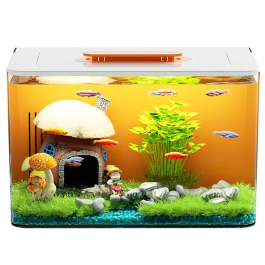 

2.5 Gallon Acrylic Betta Fish Tank Kit with Hidden Filtration and LED Light Transparent Small Aquarium for Betta Fish Shrimp Gu