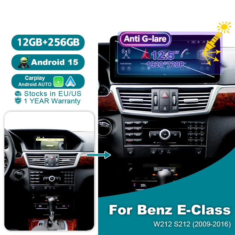 Wondefoo 12.5“ Screen Android 15 Auto Wireless Carplay 1920*720P Car Radio Stereo For Mercedes Benz E Class W212 S212 W207 NTG 4.0 4.5 5.0 2009-2016 Bluetooth Autoradio Navigation 12G 256G Multimedia Player 2 DIN GPS