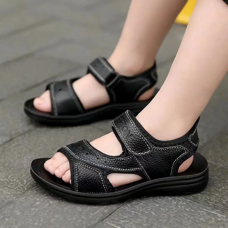 new-summer-children's-leather-sports-casual-sandals-boys-soft-bottom-non-slip-adolescent-hook-casual-beach-sandals