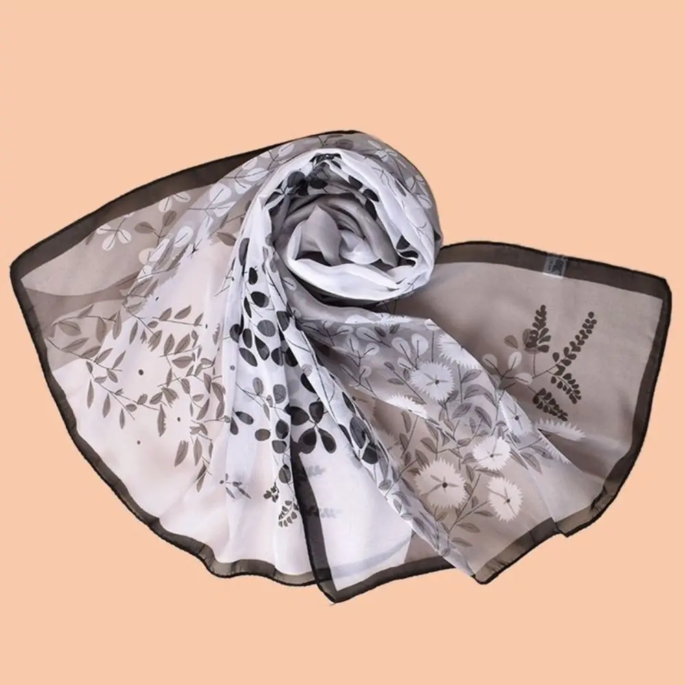 

Elegant Floral Print Chiffon Scarf Long Thin Sunscreen Shawl Protection Soft Wrap Hijab Spring