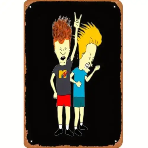 Beavis and Butthead Vintage Metal Sign 90s MTV Cartoon Wall Decor Sign 12x8 Inch