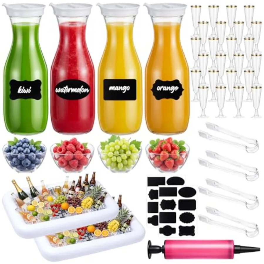 

41 Pcs Mimosa Bar Supplies Includes 34 oz Carafes for Mimosa Bar Inflatable Ice Serving Bars Champagne Flutes Serving Tongs Bow