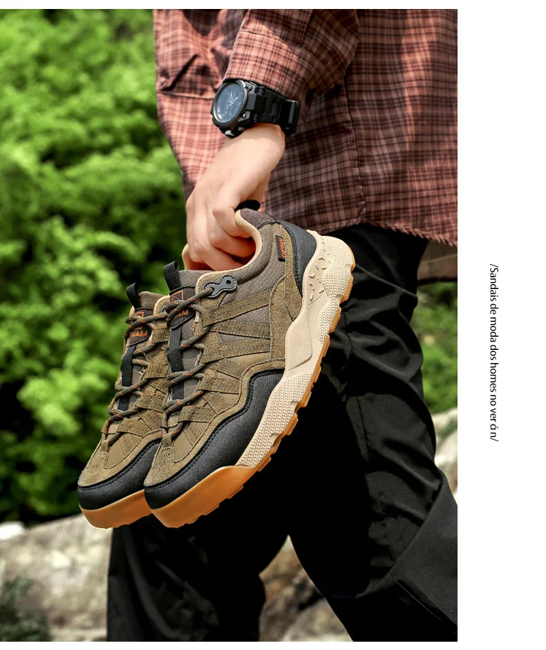 Herren Outdoor-Wanderschuhe Beige Schwarz Wildleder Mesh Patchwork Dicke Rutschfeste Sohle Trekking-Sneaker Schnürschuhe Camping Wandern – Detail 23