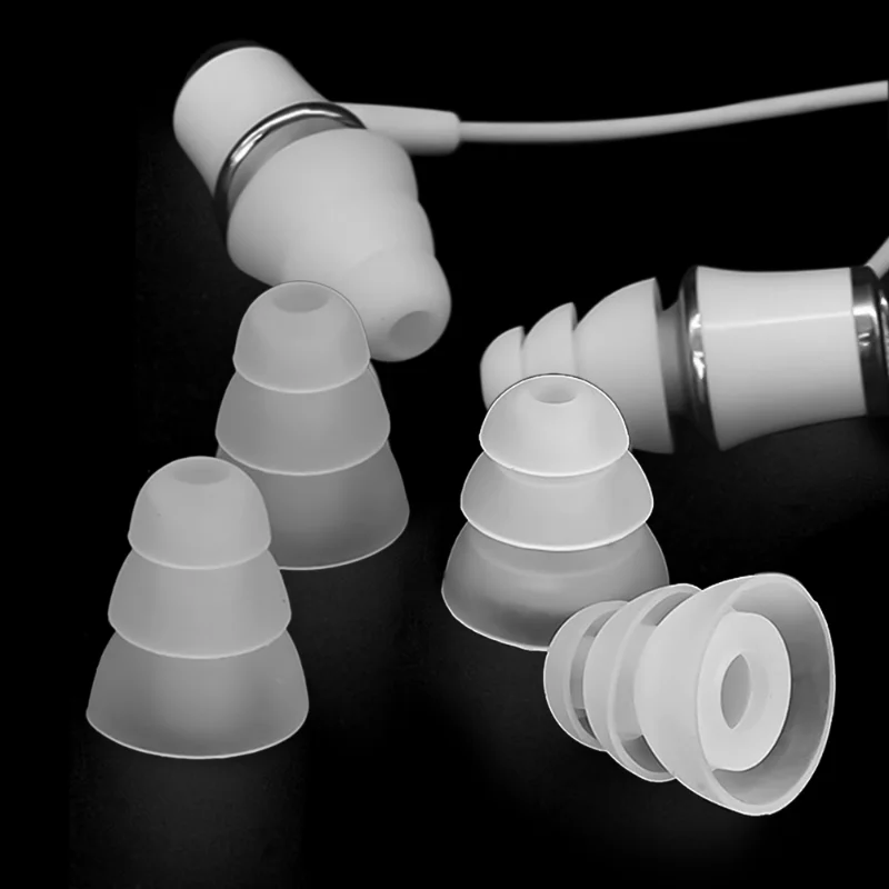 Cubierta de silicona de tres capas para auriculares internos, tapas de repuesto, tapones antideslizantes para la mayoría de los auriculares internos, 6 pares