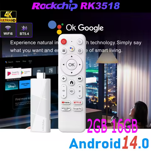 Android14.0 RK3518 TV Stick Quad Core 4K HDR Wifi6 Voice Remote Control RAM 2GB ROM 16GB Game Media Player Smart TV Box H96 Max