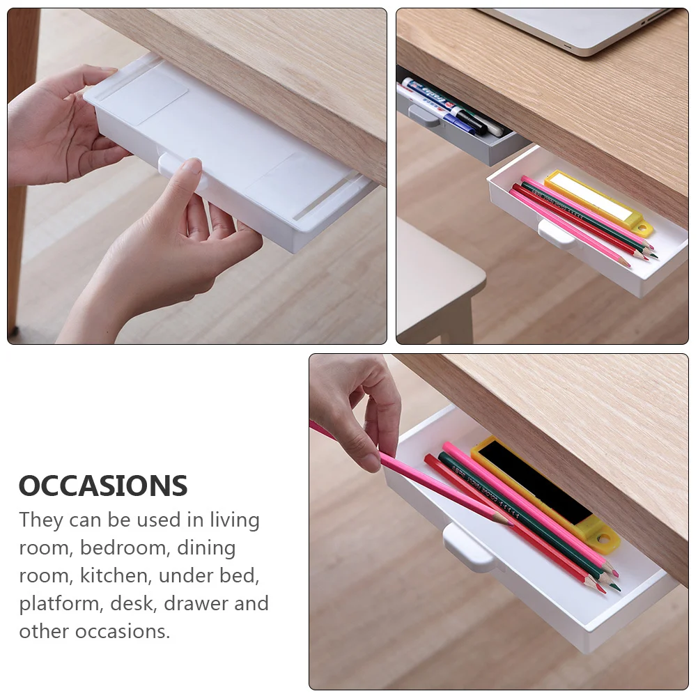

2pcs Adhesive Organizers Hidden Storage Boxes Pp Material Double-Sided Tape Desktop Drawer For Stationery Pens Under Table