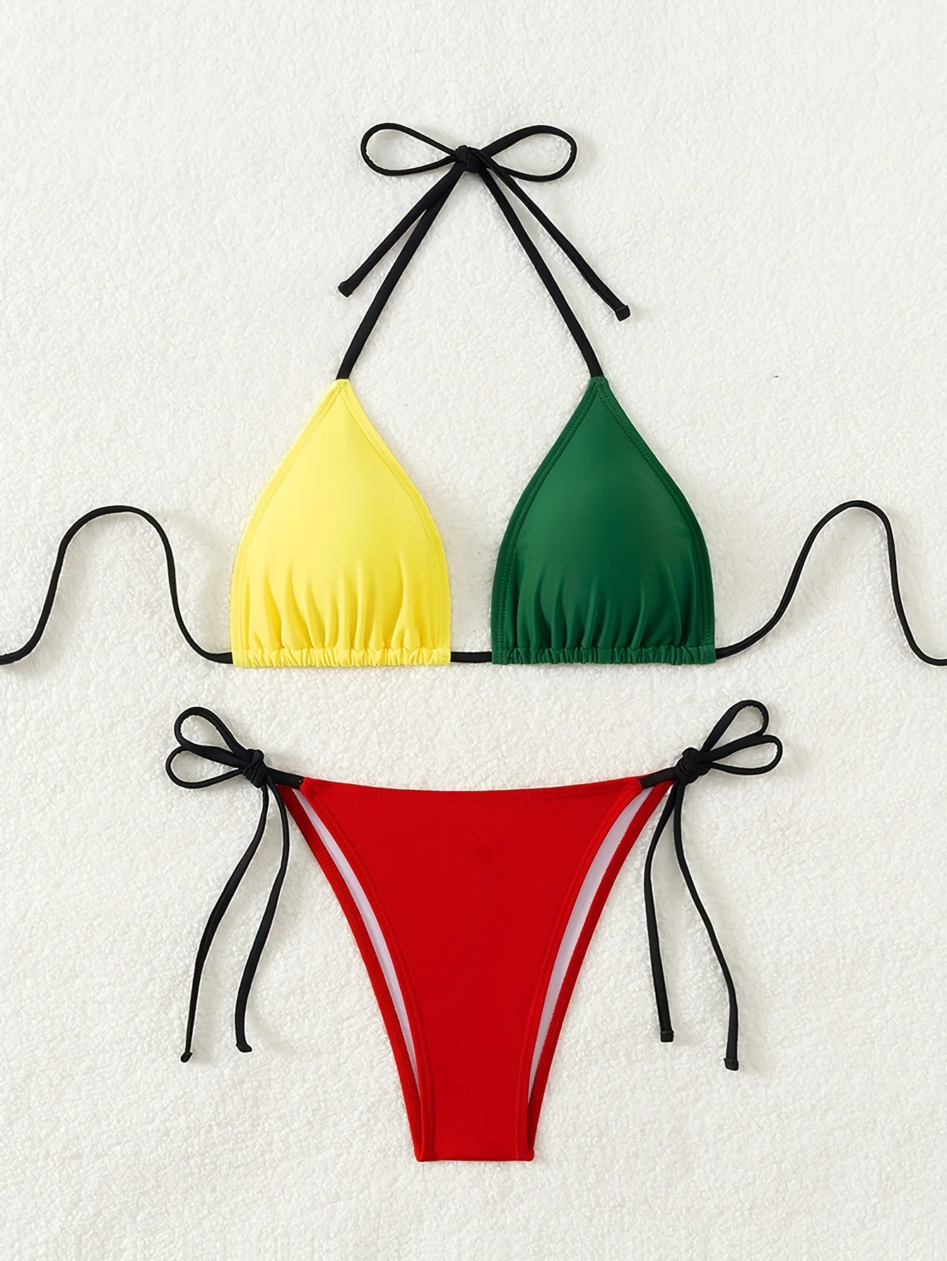 Conjuntos de bikinis de retales amarillos sexys, trajes de baño de dos piezas con lazo halter y cordón, traje de baño, traje de baño, bikini tankini