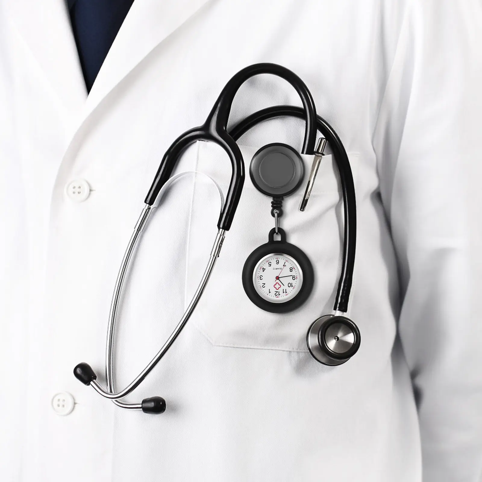 

Наручные часы-клипса для медсестер с узором «Улыбающееся лицо», карманные часы для женщин и мужчин, легкие, для врачей и студентов, с держателем для бейджа, брелок-таймер