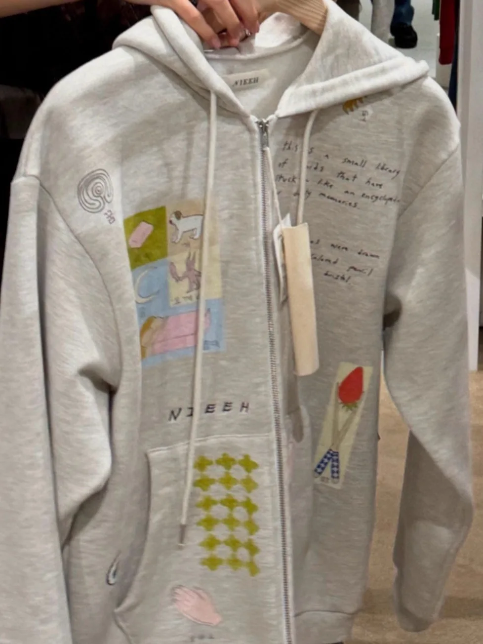 

Thickened Fleece Hooded Zipper Long Sleeve Sweatshirt Cartoon Print Inner Thin Velvet Jacket Standard Fit Organic Cotton Women