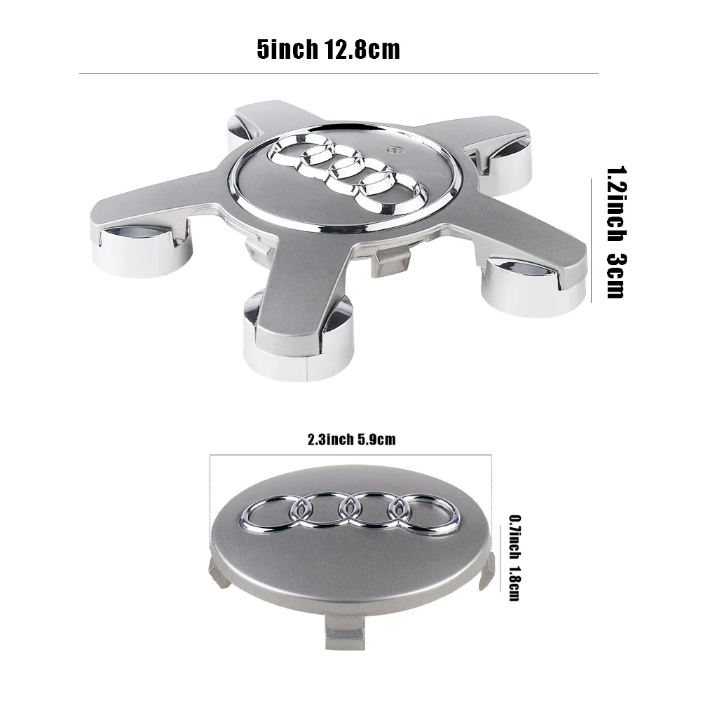 자동차 휠 센터 캡 허브 커버 장식 액세서리, 아우디 A4 B8 B6 B7 A3 8P 8V 8L A6 C7 C6 C5 A5 Q5 A1 A6, 59mm 128mm, 4 개
