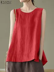 ZANZEA Sleeveless O-Neck Solid Color Blusas Summer Women Tank Tops Cami Female Stylish Elegant Blouse Loose Beach Holiday Shirt