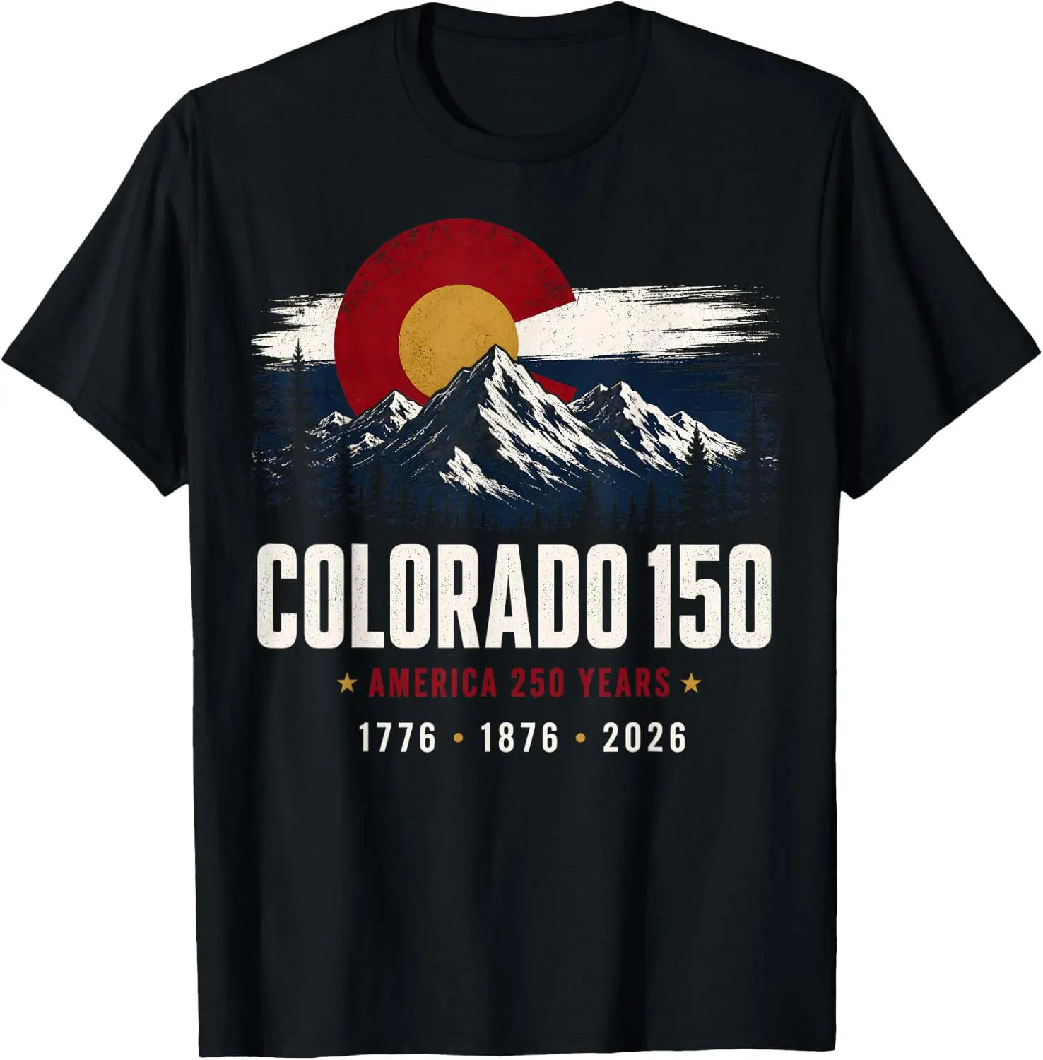 Colorado 150 Years 4Th Of July America 250 Vintage USA Flag T-Shirt 100% Cotton Trendy Y2K Short-Sleeve Tee-Soft, Quick-Drying,